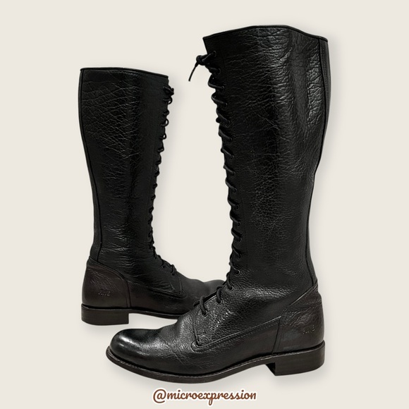 $625 Frye Vienna Tall Black Genuine Leather Lace Up Knee High Zip Riding Boot - Picture 15 of 15